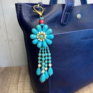 Beaded Flower Bag Charm NEW! Blue Flower Purse Charm Keychain Spring Accessories
